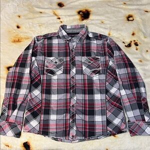 Buckle Red and Black Plaid Casual Button Down Shirt